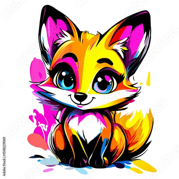 Obraz Colorful fox illustration with vibrant splashes of paint creating a lively composition in a playful style
