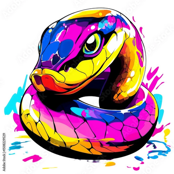Obraz Colorful snake coiled in a dynamic pose with vibrant hues and striking patterns