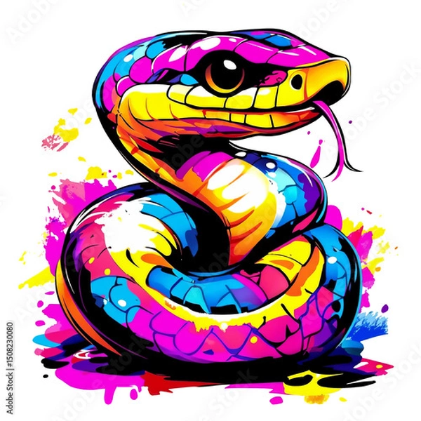 Obraz Colorful snake coiled in a dynamic pose with vibrant hues and striking patterns