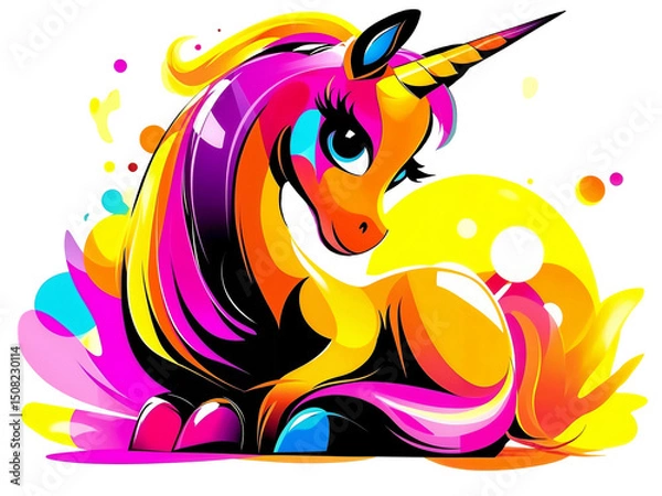 Obraz Colorful unicorn illustration with vibrant hues in a whimsical art style