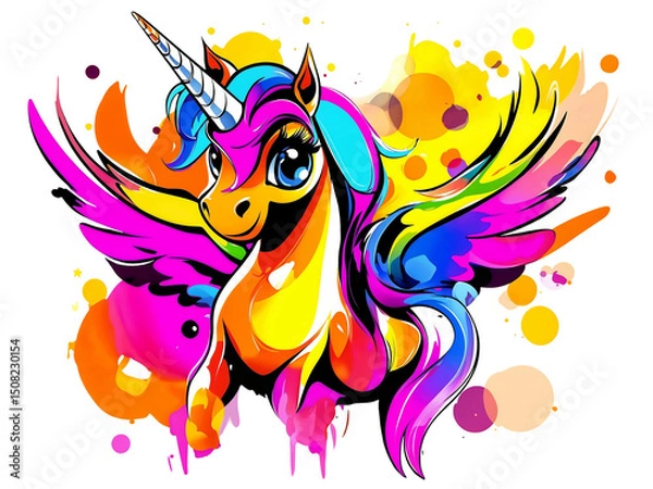 Obraz Colorful unicorn illustration with vibrant hues in a whimsical art style