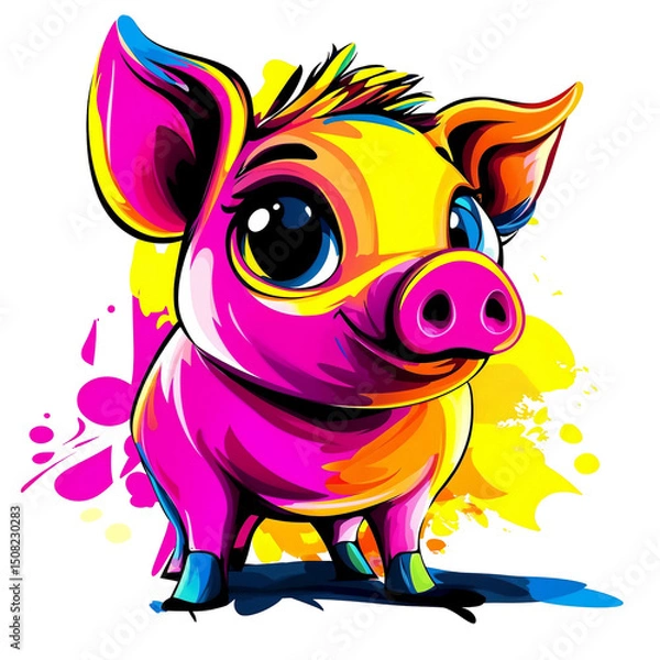 Obraz Colorful cartoon pig illustration with vivid details and playful expression on a bright background
