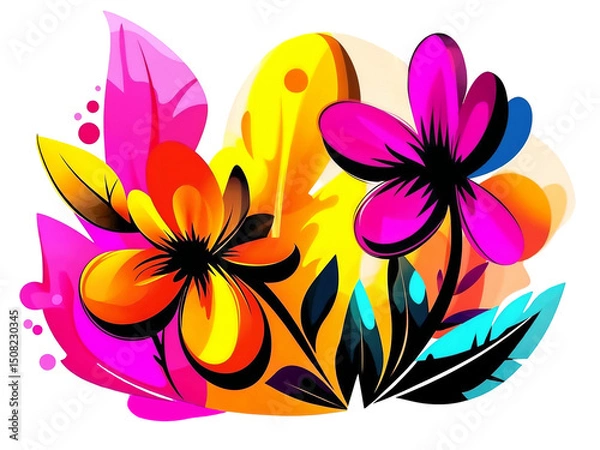 Obraz Colorful cartoon flowers illustration with bright background