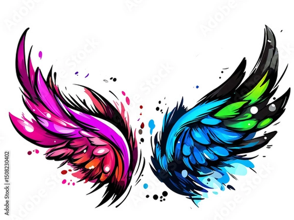 Obraz Colorful artistic wings design showcasing vibrant hues in a dynamic arrangement