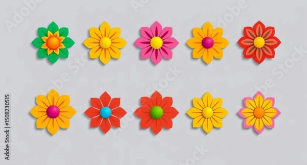 Obraz flower round icons, flower isolated icons, flower digital art set, flower art icons, elegant flower icons, wildflower icons, spring flower icons, flower bouquet icons, garden flower icons, tropical fl