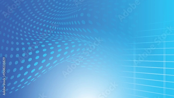 Fototapeta Abstract creative wavy dot pattern with grid line on gradient blue background. Vector illustration.