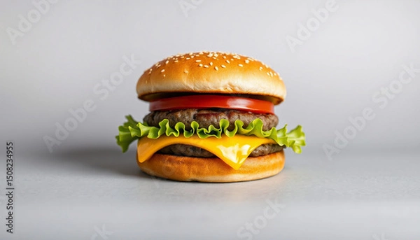 Fototapeta 4k ULTRA HD Cheeseburger Overlay on Neutral Background with Realistic Detail