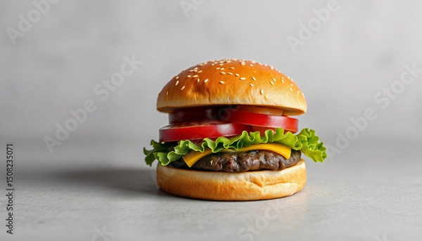Fototapeta 4k ULTRA HD Cheeseburger Overlay on Neutral Background with Realistic Detail