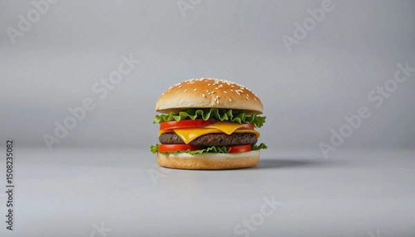 Fototapeta 4k ULTRA HD Cheeseburger Overlay on Neutral Background with Realistic Detail