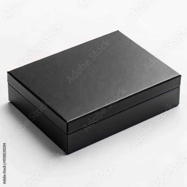 Fototapeta Elegant and minimalist, a textured black square box sits against a clean white backdrop, its sharp edges and subtle shadows creating a sophisticated image suitable for presentations, graphic design pr
