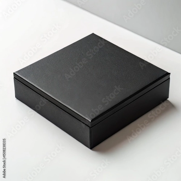 Fototapeta Elegant and minimalist, a textured black square box sits against a clean white backdrop, its sharp edges and subtle shadows creating a sophisticated image suitable for presentations, graphic design pr