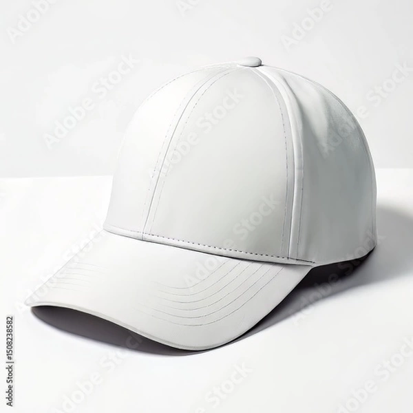 Fototapeta A minimalist white baseball cap is elegantly displayed against a clean, bright white background, creating a sense of purity and simplicity, with focus on design, form and offering creative options for