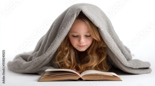 Fototapeta Child reading under a blanket