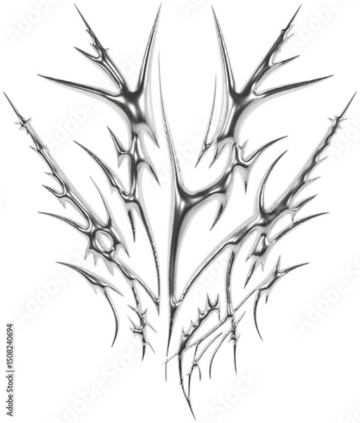 Fototapeta Abstract metallic futuristic 3D tribal y2k chrome shape, aesthetic cyber gothic style neotribal tattoo design