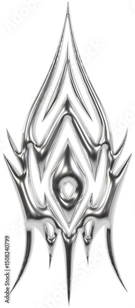 Fototapeta Abstract metallic futuristic 3D tribal y2k chrome shape, aesthetic cyber gothic style neotribal tattoo design