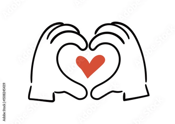 Obraz 手書き風の手のイラスト　両手でハート　白塗り