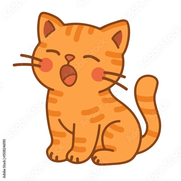 Fototapeta Cute ginger tabby kitten yawning vector illustration on white background, pets concept.
