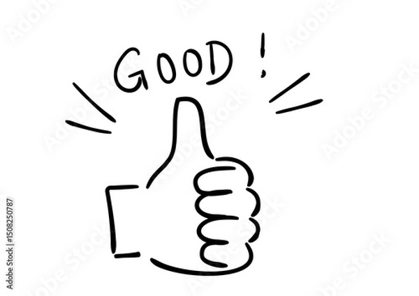 Obraz 手書き風の手のイラスト　サムズアップ　白塗り