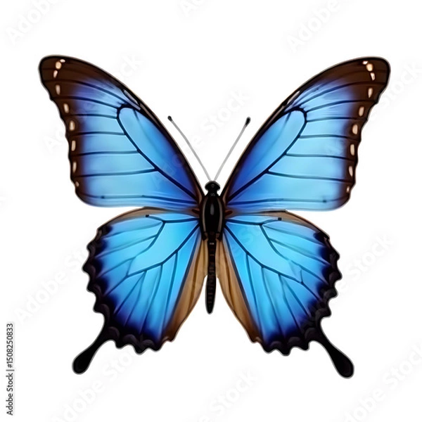 Fototapeta Blue morpho butterfly detailed macro shot with volumetric , PNG file isolated on transparent background