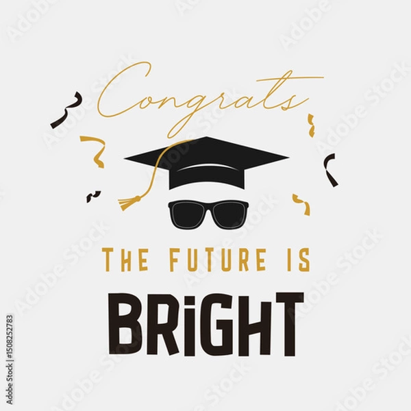Fototapeta graduation greeting sign with academic cap and galsses. Vector design for invitations, banners, and celebration cards. Suitable for school and university events.