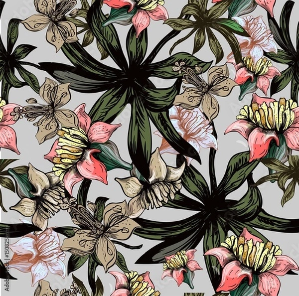 Obraz Seamless exotic pattern with tropical plants