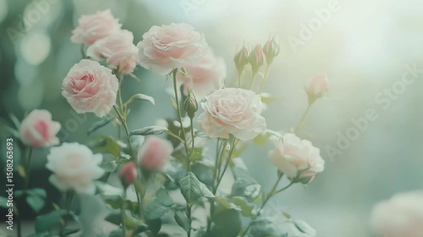 Fototapeta watercolor botanical Rose flowers texture template background.Elegant wedding invitation card background . Minimal hand painted Design for wedding or Valentine's Day