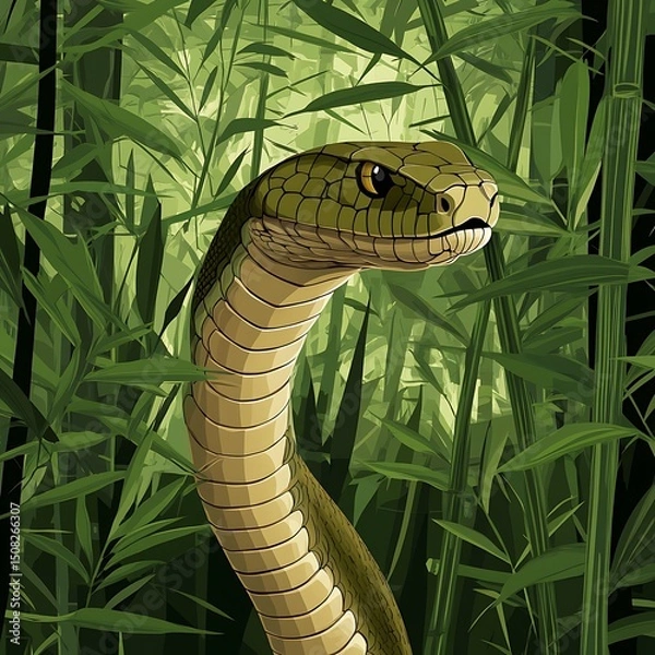 Obraz Close-up of a snake in a lush bamboo forest.