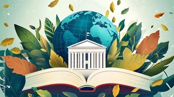 Obraz Global knowledge and learning represented by an open book.