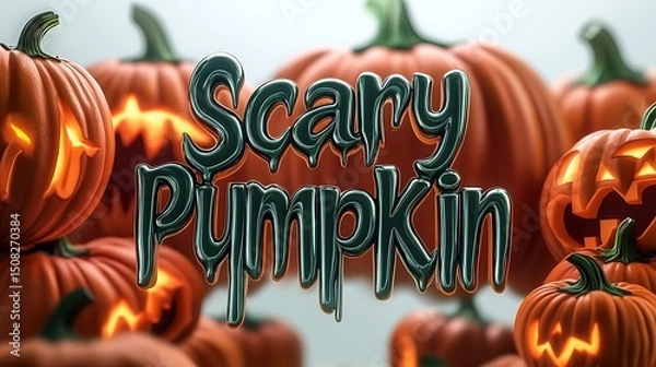 Obraz Spooky jack-o'-lanterns with the words "scary pumpkin"