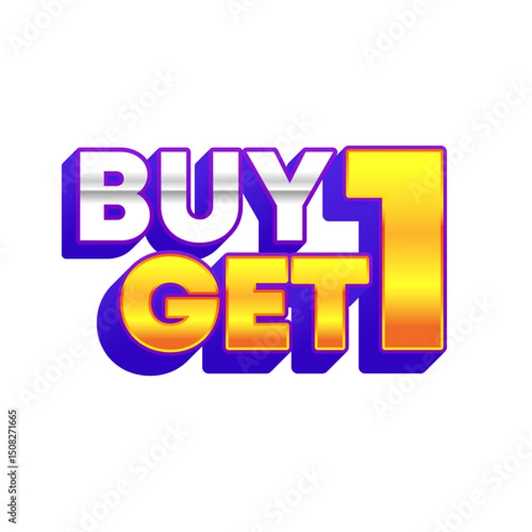 Fototapeta Buy one get one free text label graphic element with colorful 3d letters