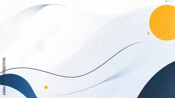 Fototapeta Abstract background with blue, white, and yellow wavy shapes.