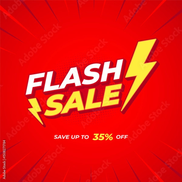 Fototapeta Flash sale promotion banner with lightning bolts in red background