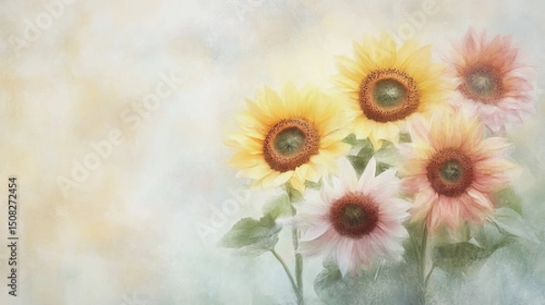 Obraz watercolor botanical Tulip flowers texture template background.Elegant wedding invitation card background . Minimal hand painted Design for wedding or Valentine's Day