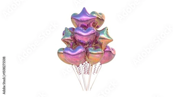 Obraz Holographic Heart and Star Balloons Perfect for Parties and Celebrations