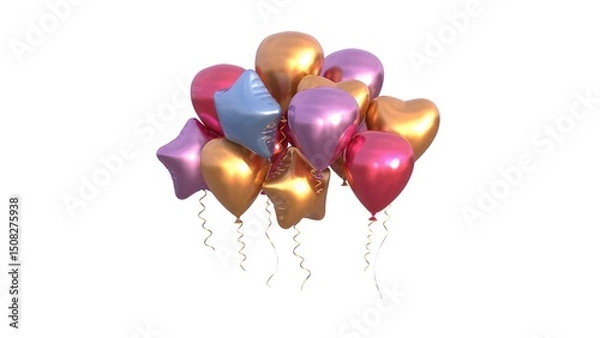 Obraz Colorful Metallic Heart and Star Balloons for Party Decorations