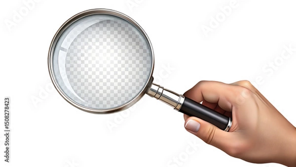 Fototapeta Hand holding magnifying glass isolated on white background png ai generated isolated on a white background