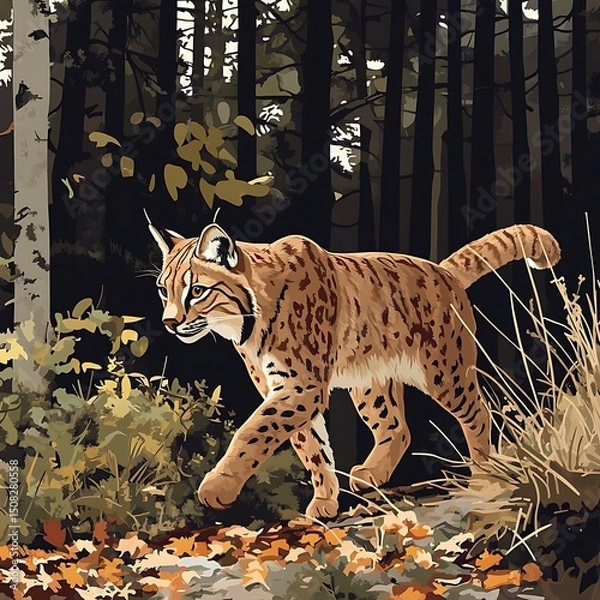 Obraz A lynx in a woodland setting.