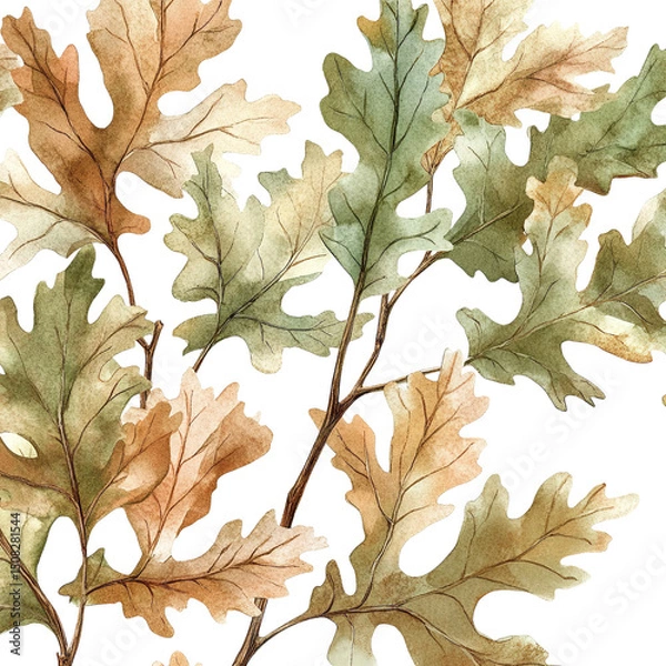 Fototapeta Watercolor autumn fall leaves seamless pattern background texture design for fabric and wallpaper art on transparent background