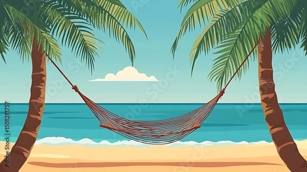 Obraz Tropical beach scene with a hammock.