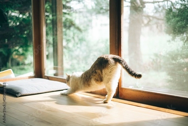 Fototapeta 伸びをする猫