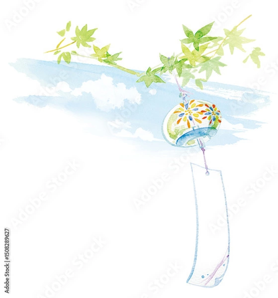 Obraz 水彩手描きの風鈴No.10(日本の夏の風景)