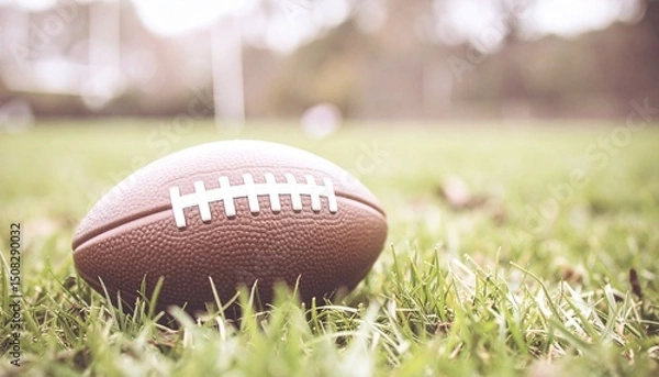 Obraz 芝生のグラウンドに置かれたラグビーボール