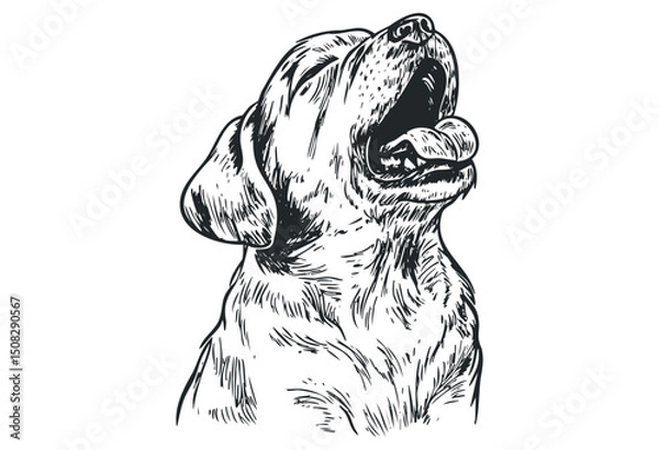 Obraz Detailed sketch of a dog with open mouth and tongue out. Vector retro hand drawn illustration