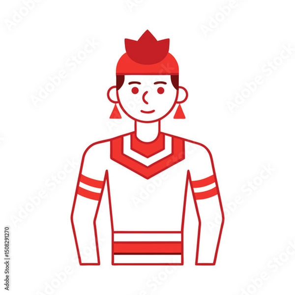 Fototapeta Native american man in traditional attire vector on white background