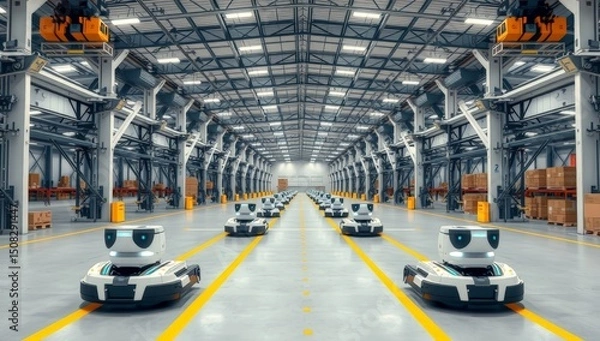 Fototapeta High-Tech Robotic Warehouse Interior with Automated Logistics System