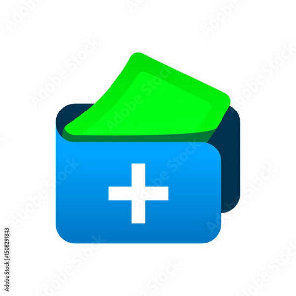 Fototapeta illustration of modern wallet with money bills and plus sign. top up, add funds, or increase balance. gradient style icon for finance apps, digital wallets, fintech UI, and mobile payment interfaces