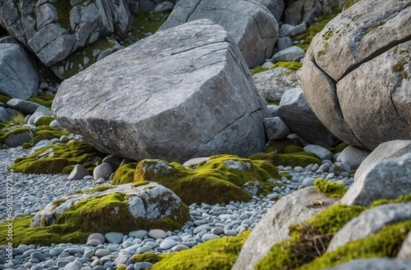 Obraz large rocks with moss in a natural rugged outdoor landscape