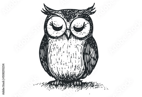 Obraz Intricate hand-drawn owl illustration with detailed feather patterns. Vector retro hand drawn illustration