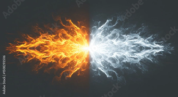 Fototapeta Fiery Inferno Meets Glacial Frost Abstract Fire and Ice Collision