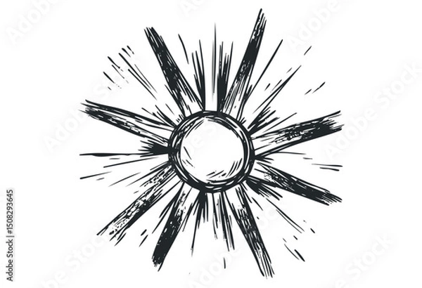 Obraz Hand-drawn sunburst sketch with radiating lines. Vector retro hand drawn illustration